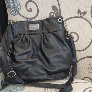 Vintage Buffalo Black Crossbody With Silver Hardware And Bright Pink Interior